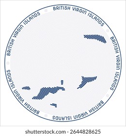 Desenho do logotipo redondo das Ilhas Virgens Britânicas. Forma de país de anéis. Texto das Ilhas Virgens Britânicas ao redor do país. Ilustração de vetor.