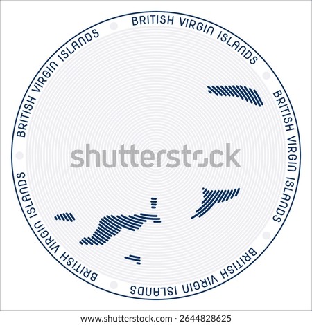 British Virgin Islands round logo design. Country shape build of rings. British Virgin Islands text around the country. Vector Illustration.