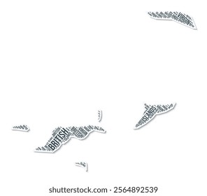 British Virgin Islands shape text cloud. Country border with shadow on white background. British Virgin Islands with regions division in vintage gazette style. Artistic vector illustration.