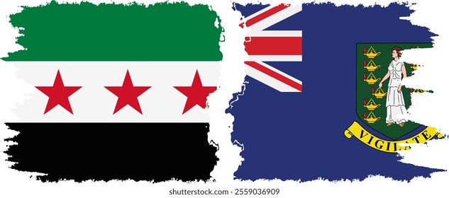 British Virgin Islands and Syrian Revolution grunge flags connection, vector