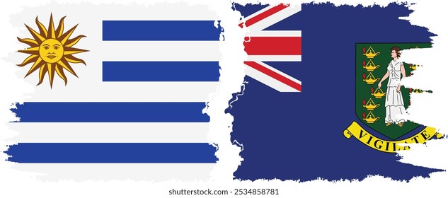 Conexión de banderas grunge de las Islas Vírgenes Británicas y Uruguay, Vector