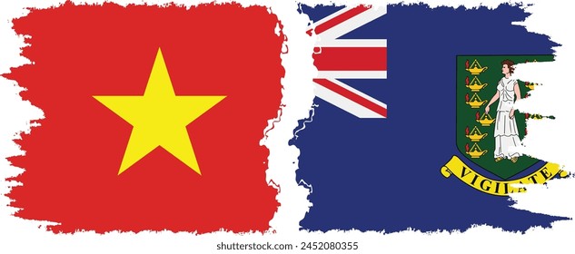 British Virgin Islands and Vietnam grunge flags connection, vector