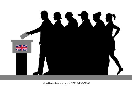 British voters crowd silhouette by voting for Brexit in United Kingdom. 