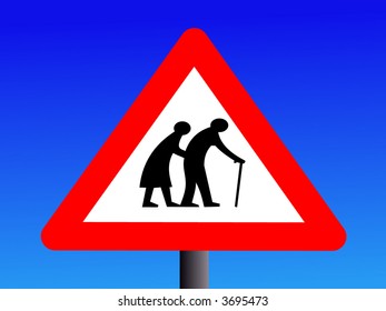 British warning elderly people crossing on blue illustration
