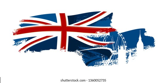 British waving flag painted with the brush