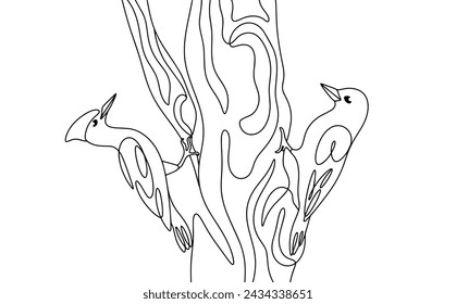 British woodpecker and imperial woodpecker sitting on a tree. Birds chisel the bark and wood of trees in search of insects and larvae. Images produced without the use of any form of AI.