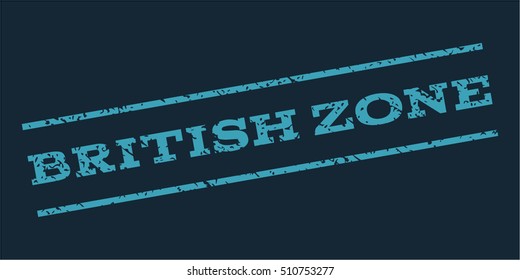 British Zone watermark stamp. Text tag between parallel lines with grunge design style. Rubber seal stamp with dust texture. Vector blue color ink imprint on a dark blue background.
