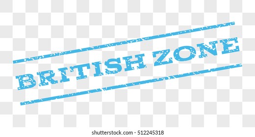 British Zone watermark stamp. Text tag between parallel lines with grunge design style. Rubber seal stamp with scratched texture. Vector light blue color ink imprint on a chess transparent background.