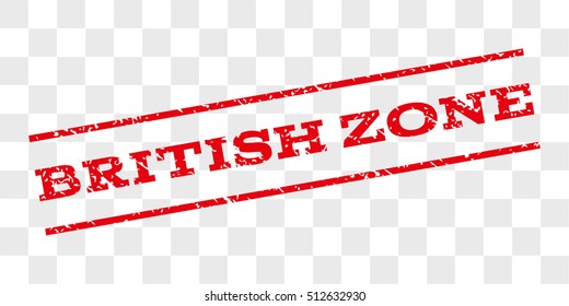 British Zone watermark stamp. Text tag between parallel lines with grunge design style. Rubber seal stamp with scratched texture. Vector red color ink imprint on a chess transparent background.