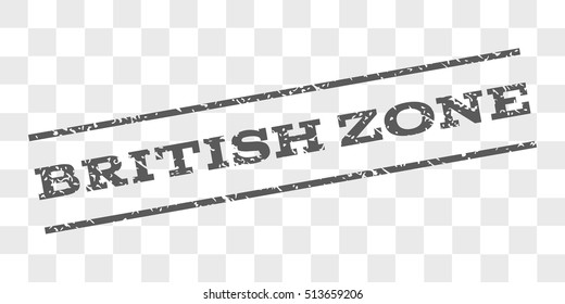 British Zone watermark stamp. Text tag between parallel lines with grunge design style. Rubber seal stamp with scratched texture. Vector grey color ink imprint on a chess transparent background.