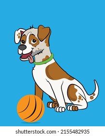 Brittany Dog Playing With Ball Illustration