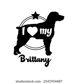 Bretagne Hund Silhouette, ich liebe meinen Hund, Hund, Hunderassen, Logo, Vektor, Silhouette, Tier, Illustration, Symbol, Zeichen, schwarz, Haustier,