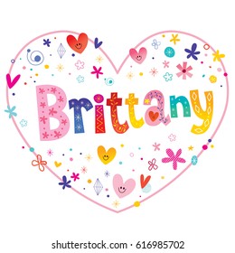 Brittany female given name decorative lettering heart shaped love design