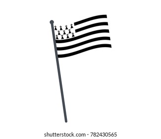 brittany flag. The national flag of brittany on a pole. The waving flag. The sign and symbol of the country. Realistic vector on white.