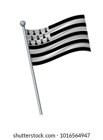 brittany flag on the flagpole. Official colors and proportion correctly. waving of brittany flag on flagpole, vector illustration isolate on white background.