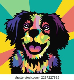 Brittany pop art style illustration, artistic portrait of a cute dog