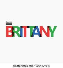 Brittany vector RGB overlapping letters typography with flag. French region logotype decoration.