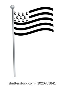 brittany waving flag on flagpole vector illustration.3d vector icon isolated on white background
