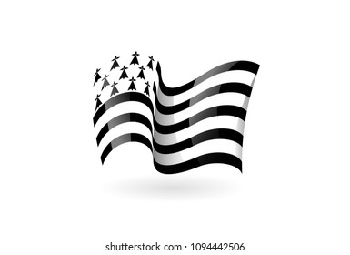 brittany waving flag vector icon, national symbol. Flag of brittany, fluttered in the wind - vector illustration isolated on white background.