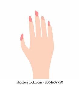 Las uñas quebradizas, la mano hembra con las finas uñas rotas. Ilustración vectorial, doodle dibujado a mano.