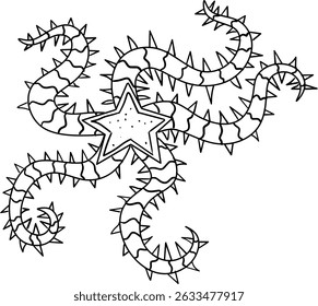 Brittle Star Vector Starfish Outline Drawing Illustration