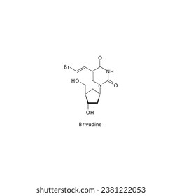 Estructura molecular esquelética plana de Brivudina Medicamento antiviral análogo de pirimidina utilizado en el tratamiento del virus Herpes simple. Diagrama científico de ilustraciones vectoriales.