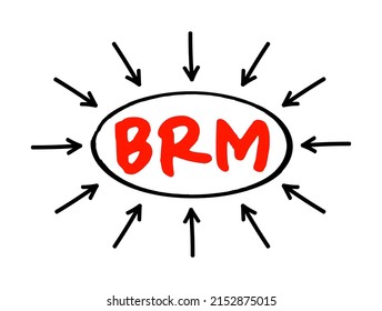 BRM Business Reference Model - concentrating on the functional and organizational aspects of the core business of an enterprise, service organization or government agency, acronym text with arrows