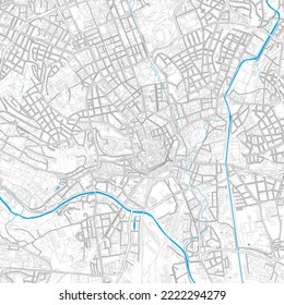 Brünn, Tschechien hochauflösende Vektorkarte mit bearbeitbaren Pfaden. Helle Umrisse für Hauptverkehrsstraßen. Verwenden Sie es für jeden gedruckten und digitalen Hintergrund. Blaue Formen und Linien für das Wasser.