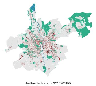 Brno vector map. Detailed map of Brno city administrative area. Cityscape panorama. Royalty free vector illustration. Outline map with buildings, water, forest. Tourist decorative road map.