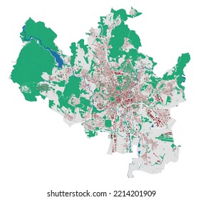 Brno vector map. Detailed map of Brno city administrative area. Cityscape panorama. Royalty free vector illustration. Outline map with buildings, water, forest. Tourist decorative road map.