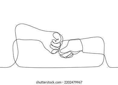 bro fist or clash of two opponents - one line drawing vector. concept fraternization, strengthening fraternal and friendly ties, conflict or physical clash