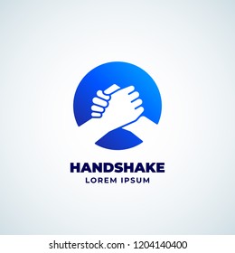 Bro Handshake Abstract Vector Sign, Symbol or Logo Template. Friends, Partners or Brothers Hand Shake Incorporated in a Circle Concept with Modern Typography. Isolated.