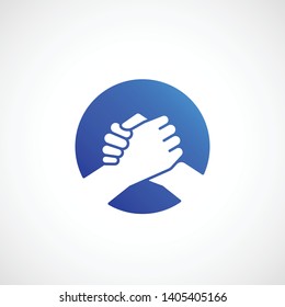 Bro Handshake Abstract Vector Sign, Symbol or Icon. Friends, Partners or Brothers Hand Shake Incorporated in a Circle Concept. Isolated.