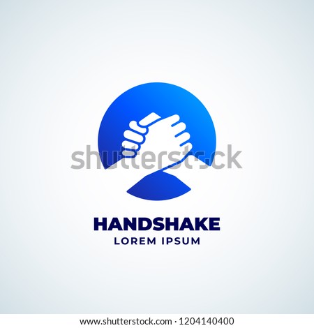 Bro Handshake Abstract Vector Sign, Symbol or Logo Template. Friends, Partners or Brothers Hand Shake Incorporated in a Circle Concept with Modern Typography. Isolated.