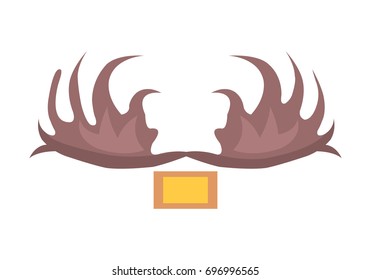 Broad flat antlers male moose above light brown  and  yellow square isolated vector illustration white background in cartoon style