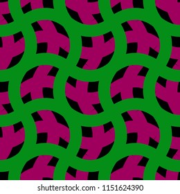 broad magenta and green wavy lines check on black background