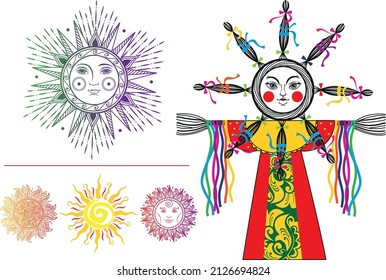 broad maslenitsa sun ribbon patterns scarecrow for burning bonfires fun