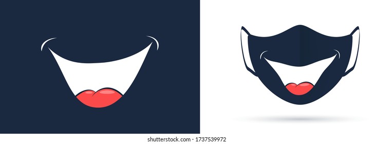 Broad smile print design for kids medical, face mask. Smile template for virus protective mask. Mouth with tongue drawing. Vector illustration