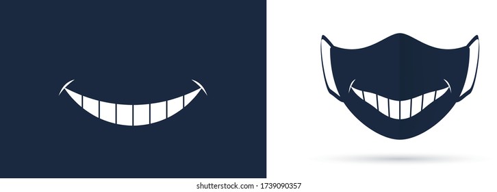 Broad smile print design for kids medical, face mask. Smile template for virus protective mask. Mouth with teeth drawing. Vector illustration