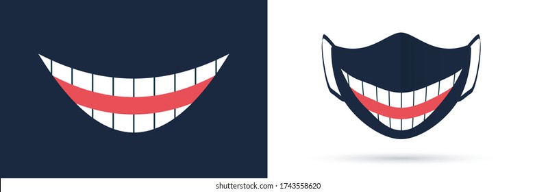 Broad smile print design for kids medical, face mask. Smile template for virus protective mask. Mouth with teeth drawing. Vector illustration