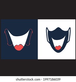 Broad smile print design for kids medical, face mask. Smile template for virus protective mask. Mouth with tongue drawing. Vector illustration