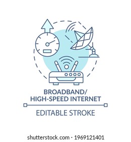 Broadband, high speed internet turquoise concept icon. Broadcasting telecommunication signal. Digital inclusion idea thin line illustration. Vector isolated outline RGB color drawing. Editable stroke