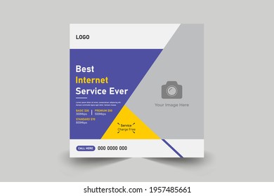 Broadband internet services social media post and web banner template promotion