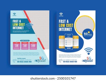 Broadband internet and telecommunications service print ready poster or flyer set or brochure cover template design