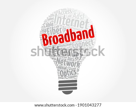Broadband light bulb word cloud collage, technology concept background