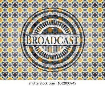 Broadcast arabic badge background. Arabesque decoration.