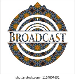 Broadcast arabic style emblem. Arabesque decoration.