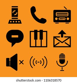broadcast, audio, key, chat, concert and song icon vector set. Flat vector design with filled icons. Designed for web and software interfaces