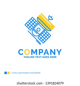 Broadcast, broadcasting, communication, satellite, telecommunication Blue Yellow Business Logo template. Creative Design Template Place for Tagline.