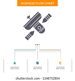 Broadcast, broadcasting, radio, satellite, transmitter Business Flow Chart Design with 3 Steps. Glyph Icon For Presentation Background Template Place for text.